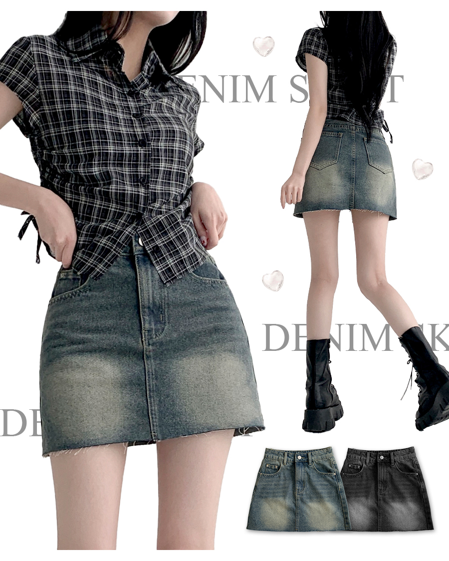 ヴィンテージウォッシュデニムミニスカート