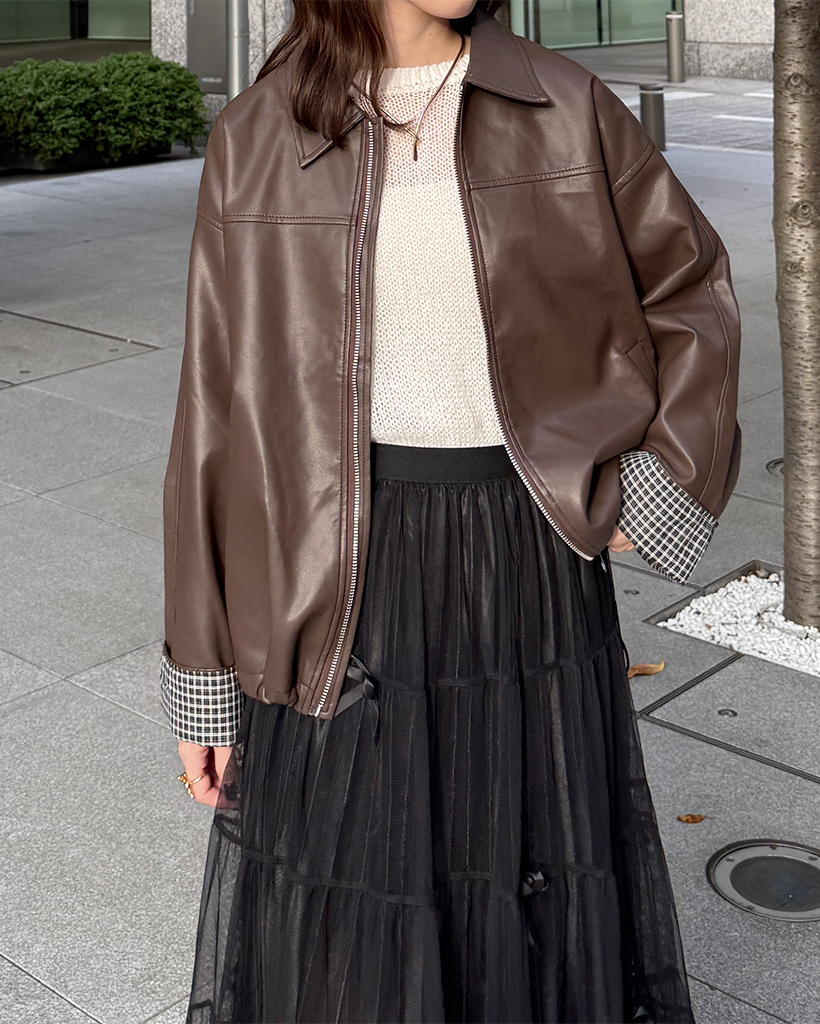 【未使用タグ付き】バーバリーブルーレーベル レザージャケット ノバチェック M BURBERRY BLUELABEL】【アウター】バーバリーブルーレーベル『レザー