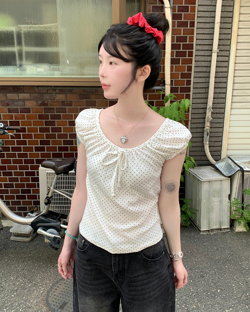 ドットリボンキャップスリーブ Tシャツ