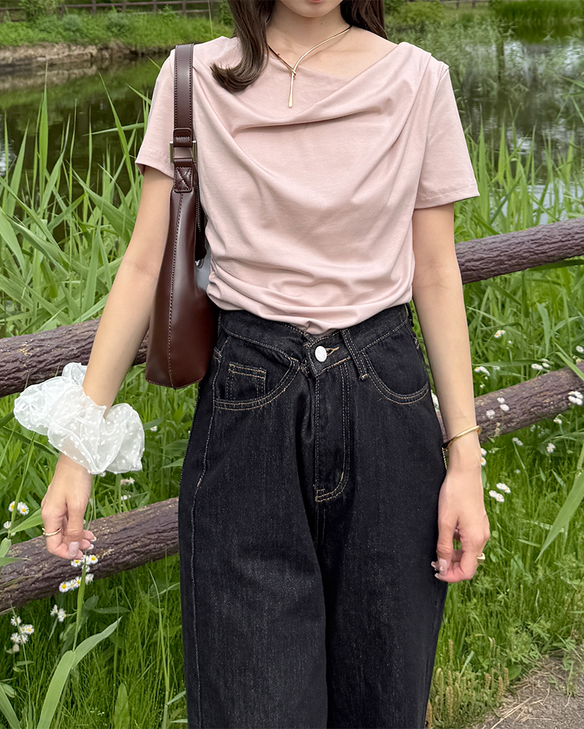 アンバランスドレープ半袖Tシャツ