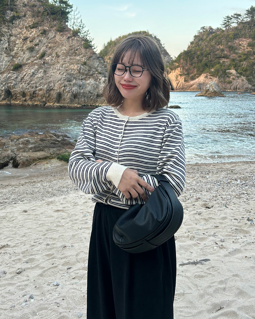 ラウンドネックボーダーカーディガン