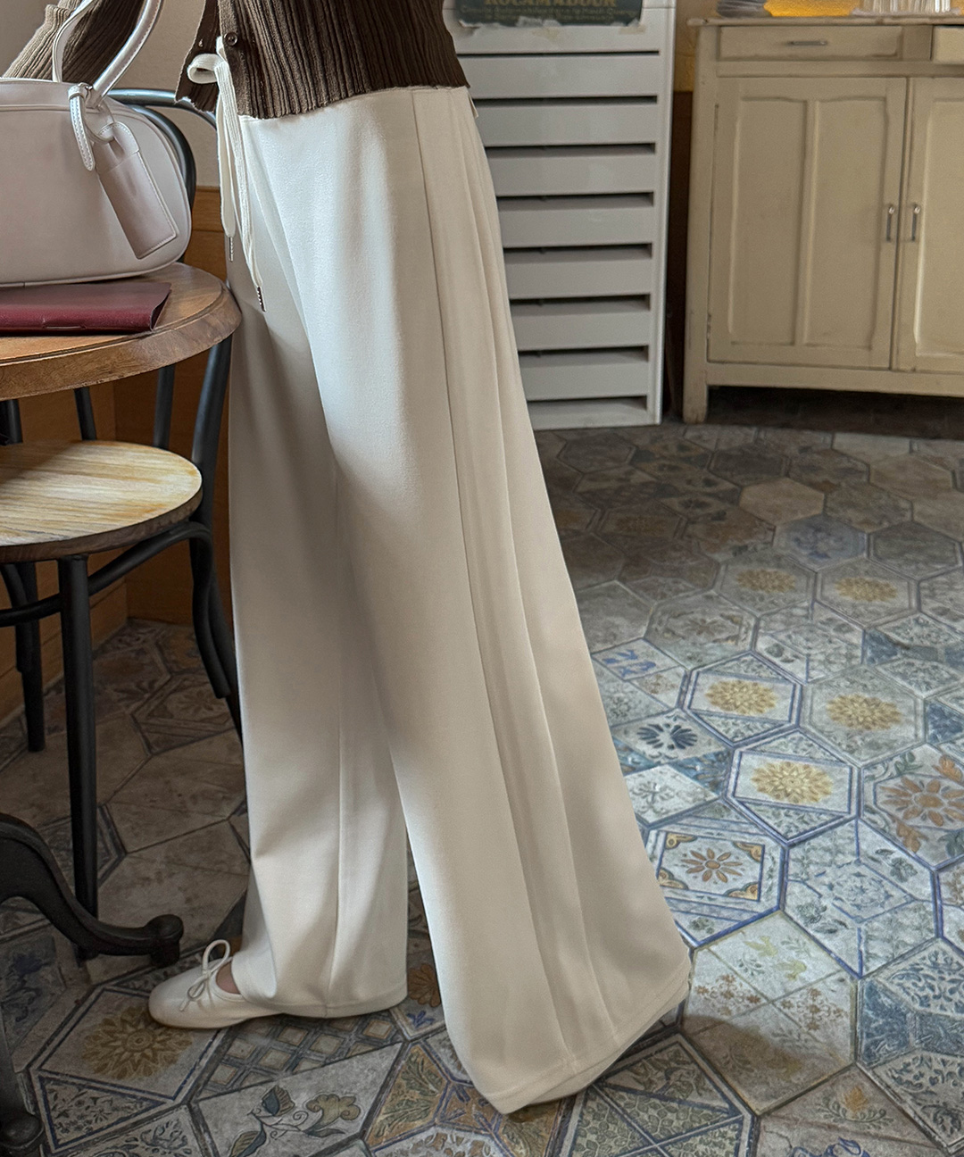 [original]ウエストゴムセミブーツカットデニムパンツ