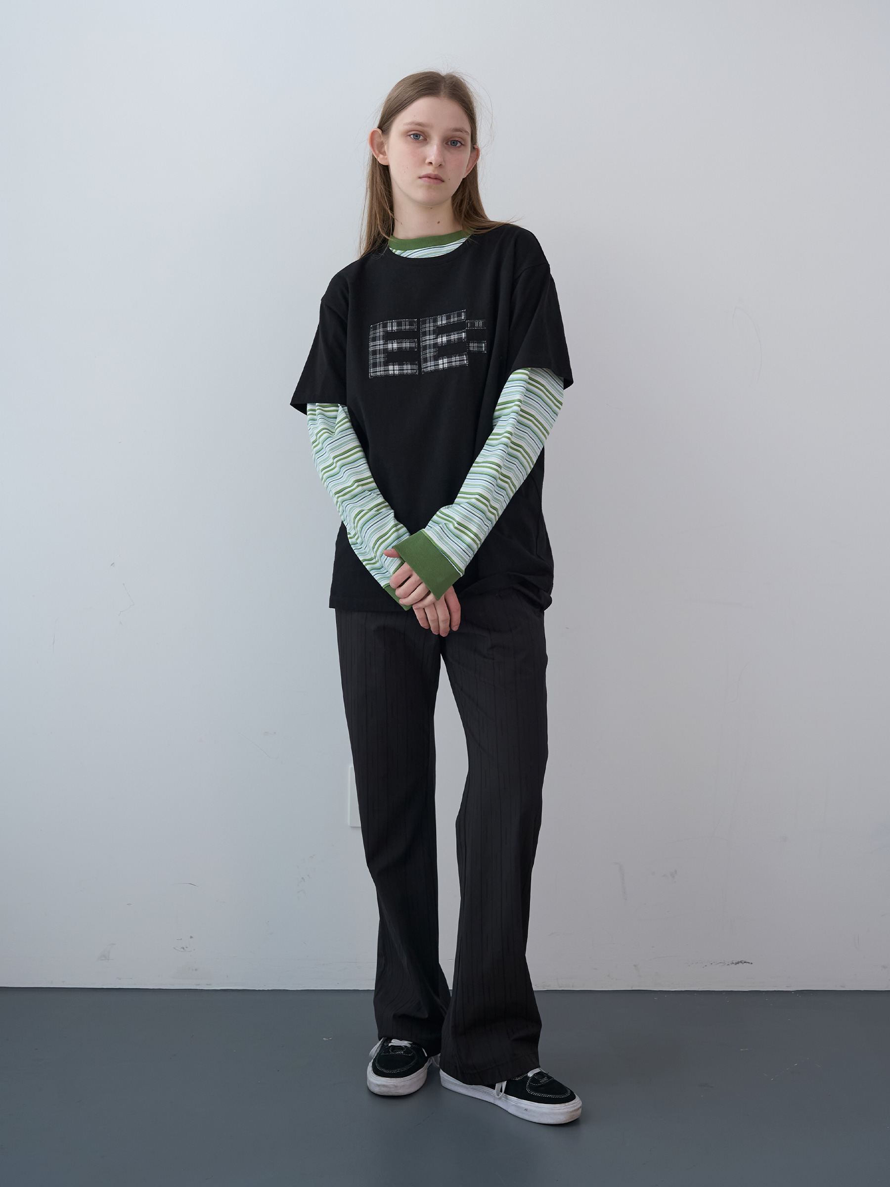 Shadow Striped Banding Bootcut Pants (Black)