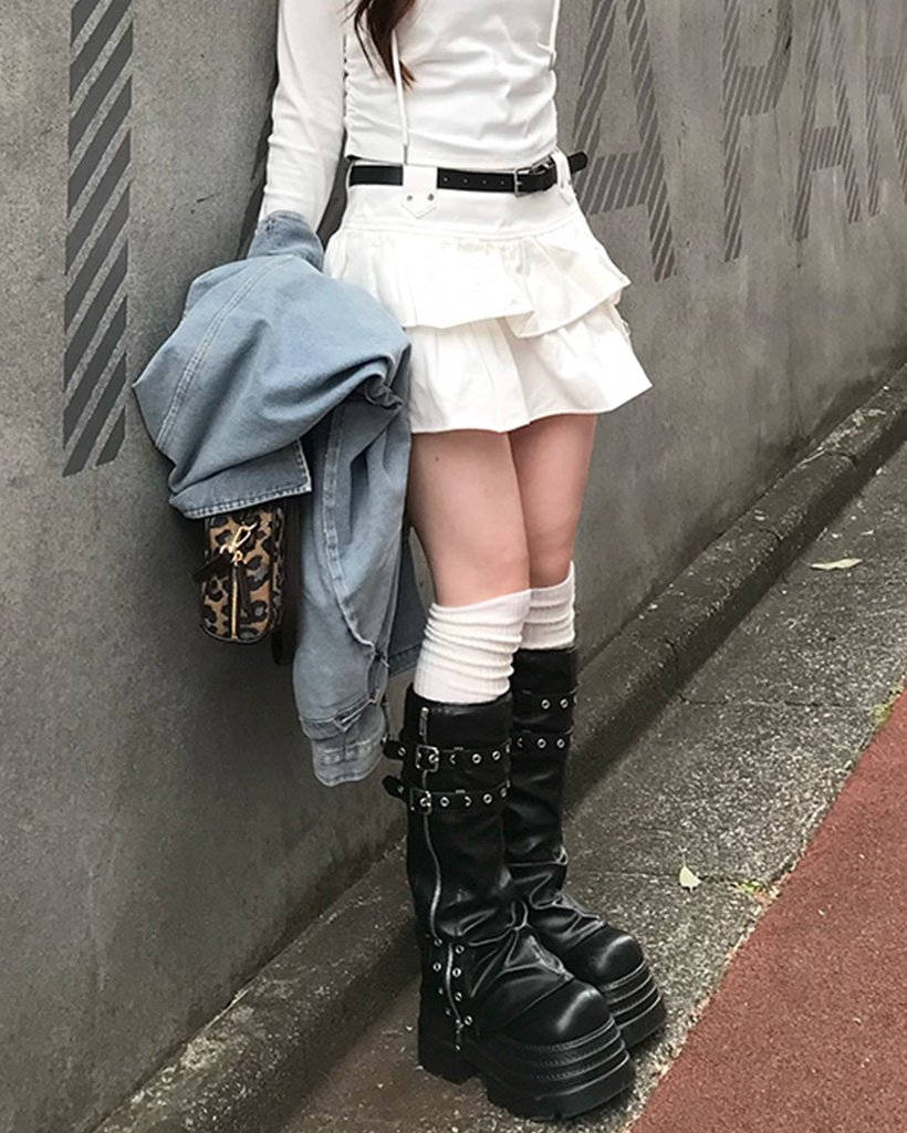 ベルトセットフリルカンカンミニスカート