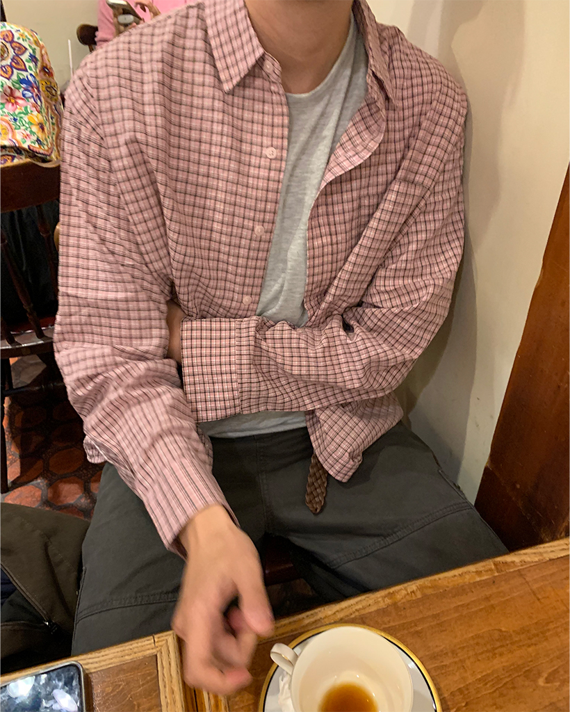 シンプルチェック柄ロングスリーブ シャツ