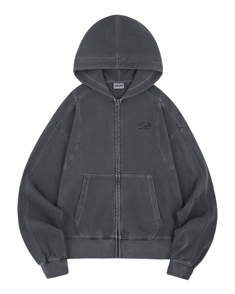 Pigment Cover Stitch Hooded Zip-Up - CHARCOAL | ファッション