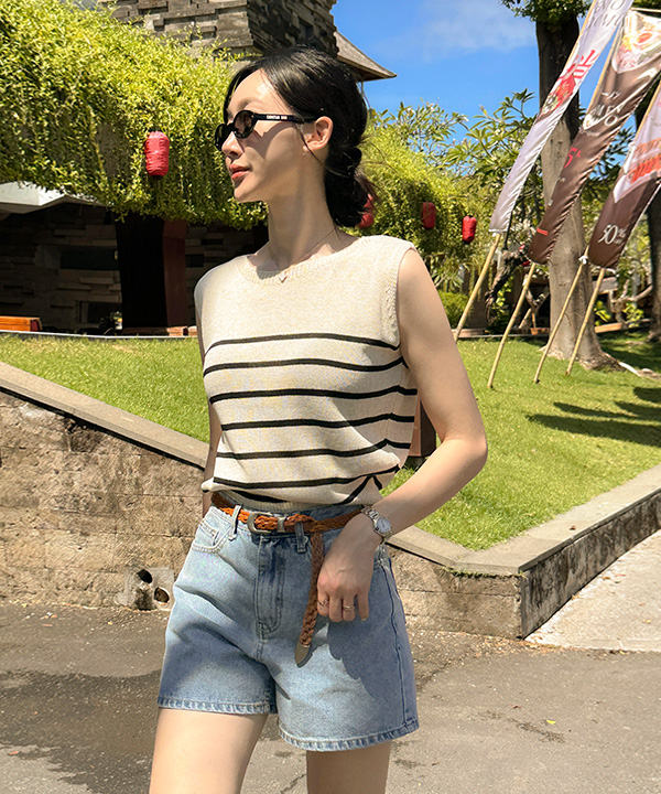 サマーリネンストライプノースリーブ | ファッション通販サイト NUGU
