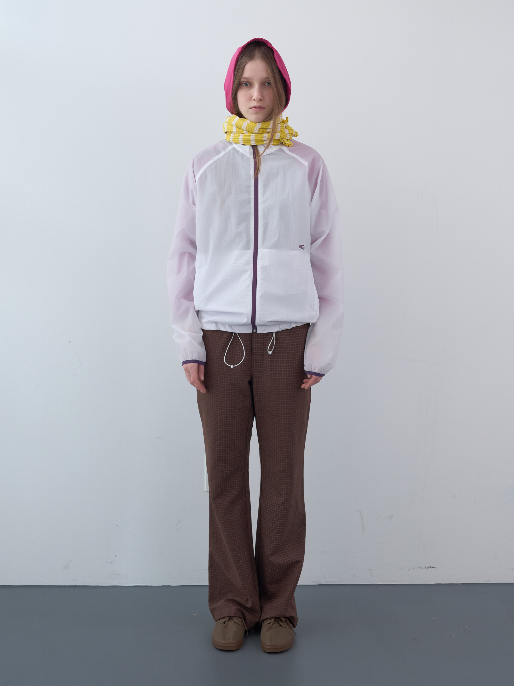 Matte Checked Banding Bootcut Pants (Brown)