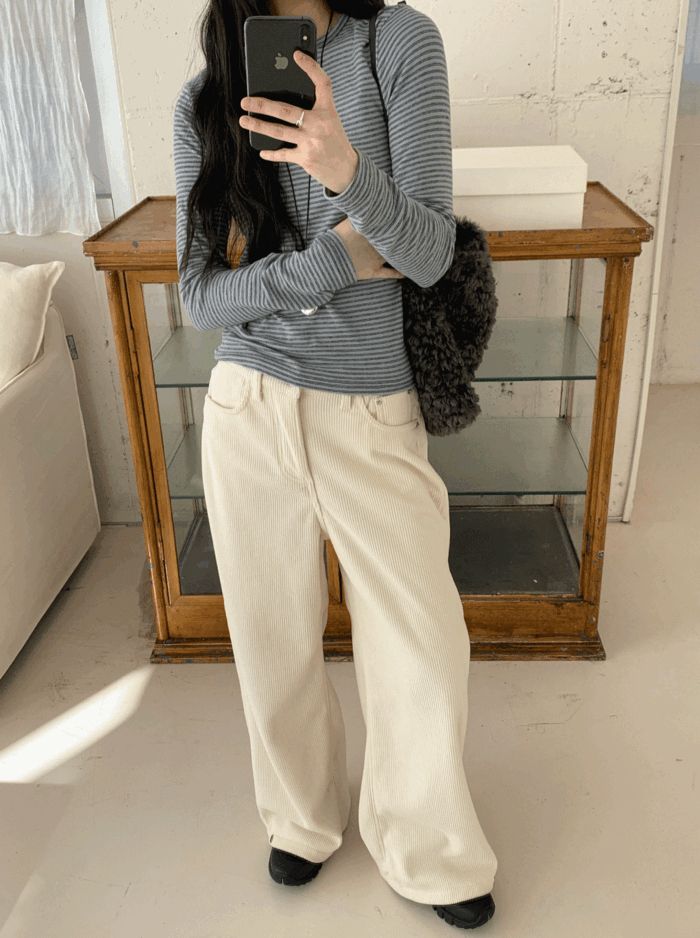 裏起毛コーデュロイスナップボタンワイドパンツ