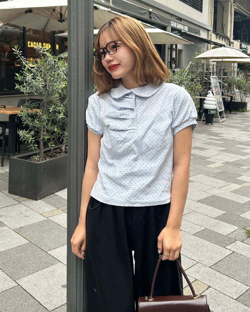 フロントギャザードットTシャツ