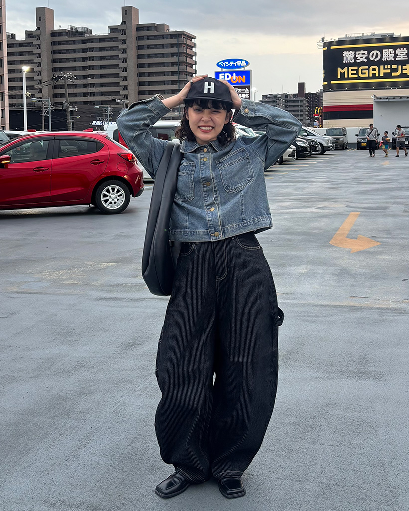 （ユニセックス）ストライプカーペンターデニムパンツ