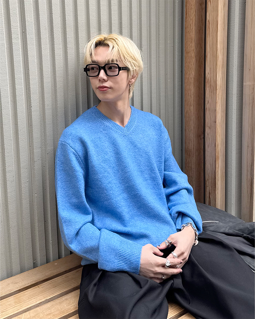 (ユニセックス)シンプルVネックニット