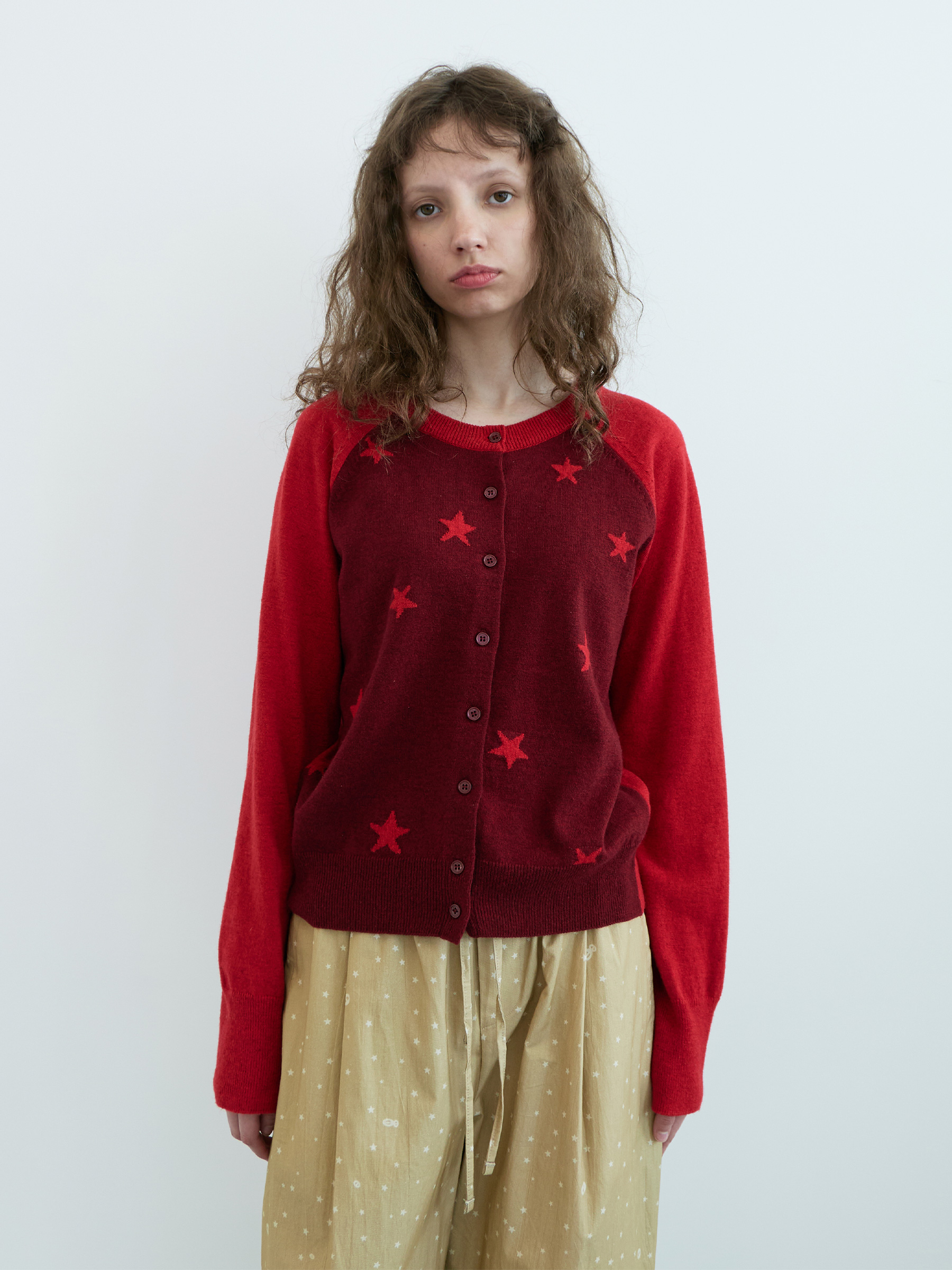 Star Raglan Cardigan (Red)