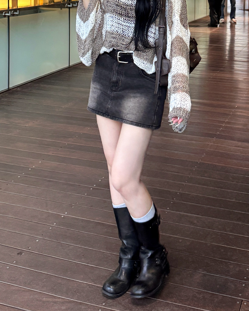 ベルトセット)ウォッシュデニムミニスカート | ファッション通販