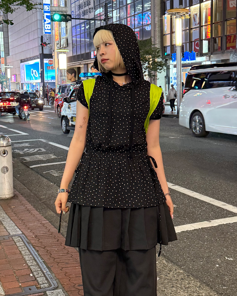 スターパターンストリングフードTシャツ