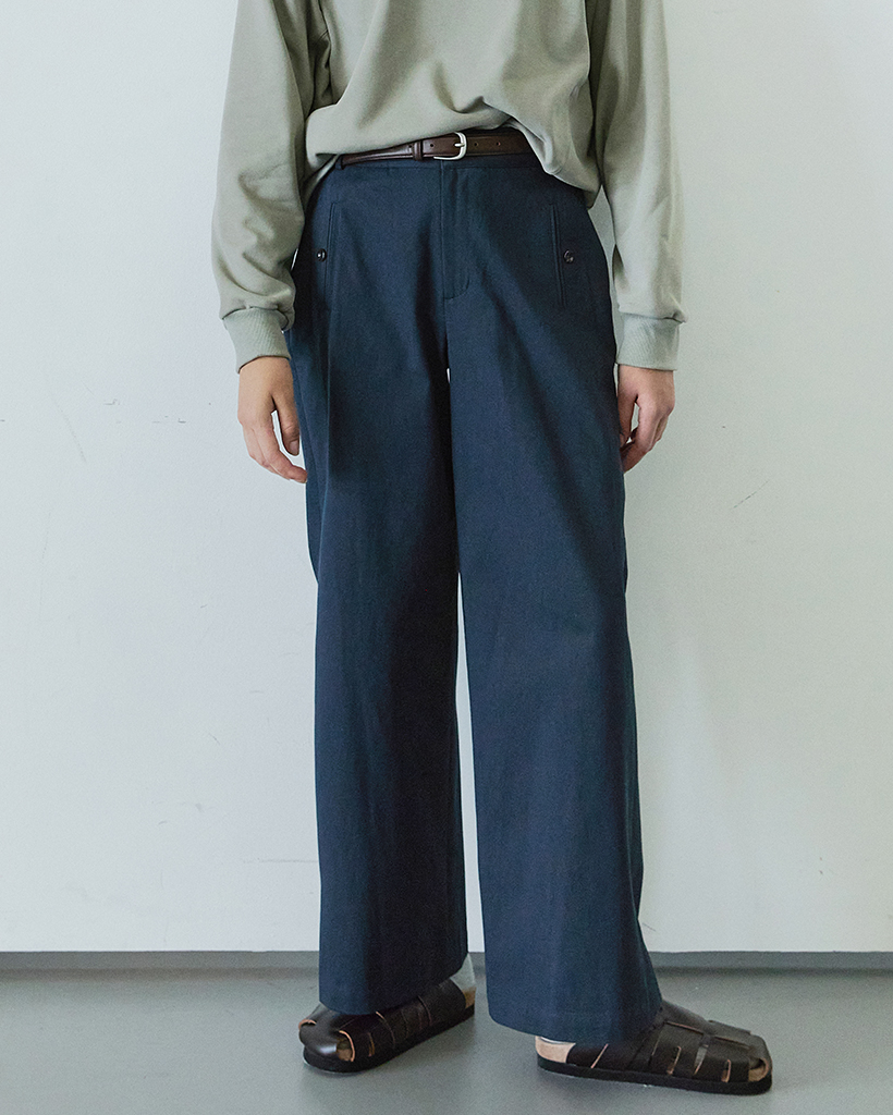 BUTTON POINT COTTON PANTS / NAVY | ファッション通販サイト NUGU