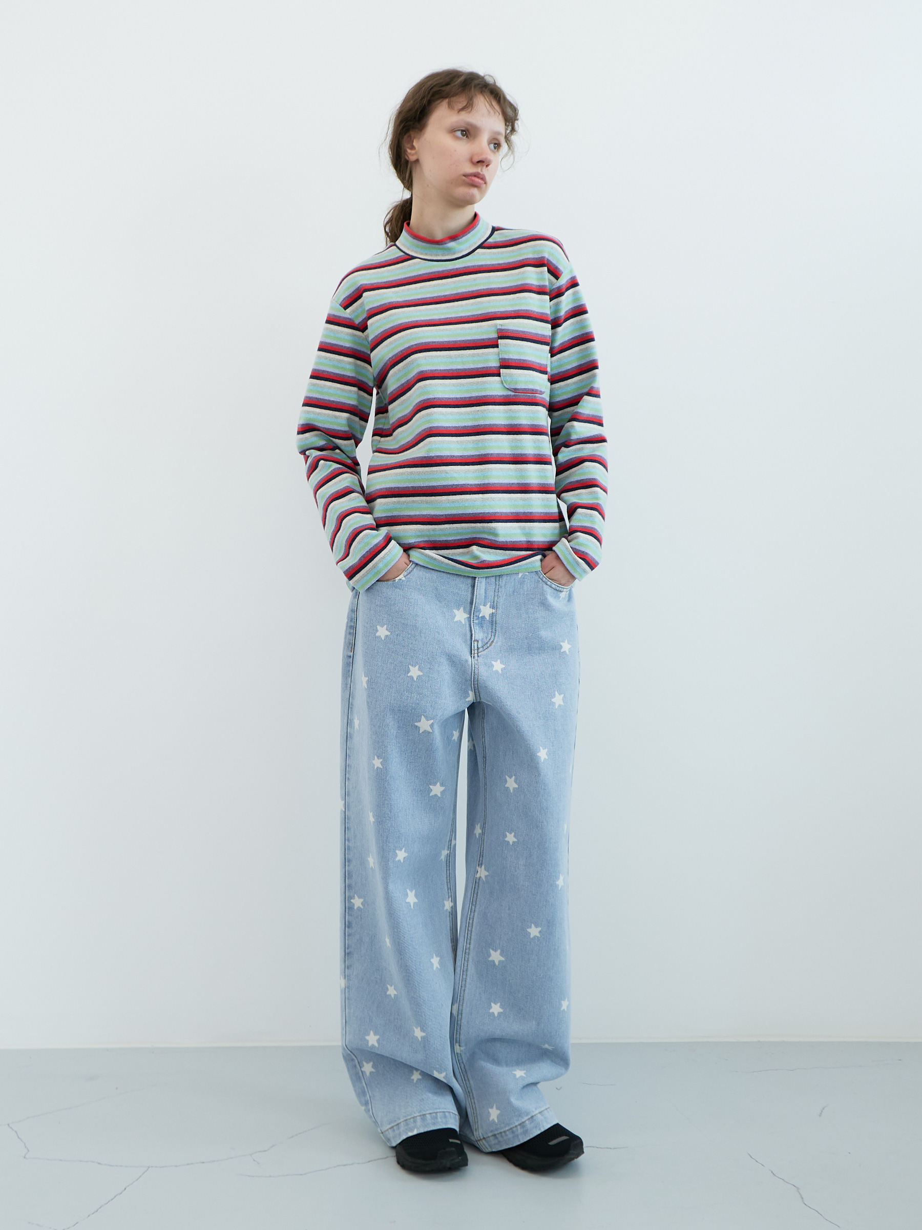 Star Wide Denim Pants (Light Blue)