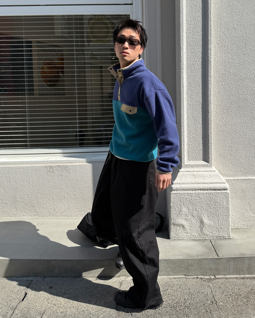 (ユニセックス)バイカラーフリースアノラック