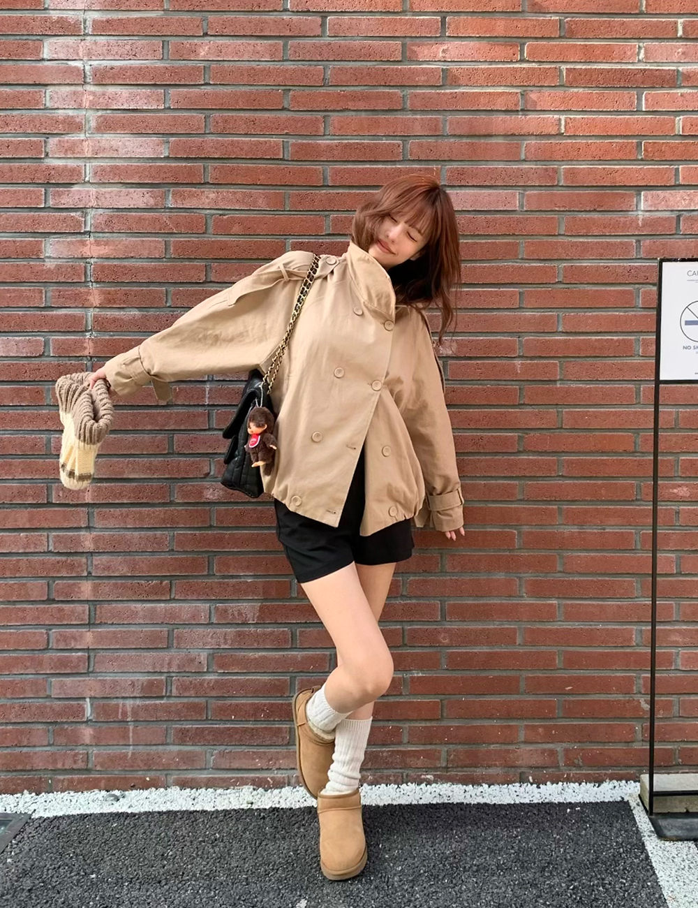 ハイネックダブルボタンショートトレンチジャケット | ファッション