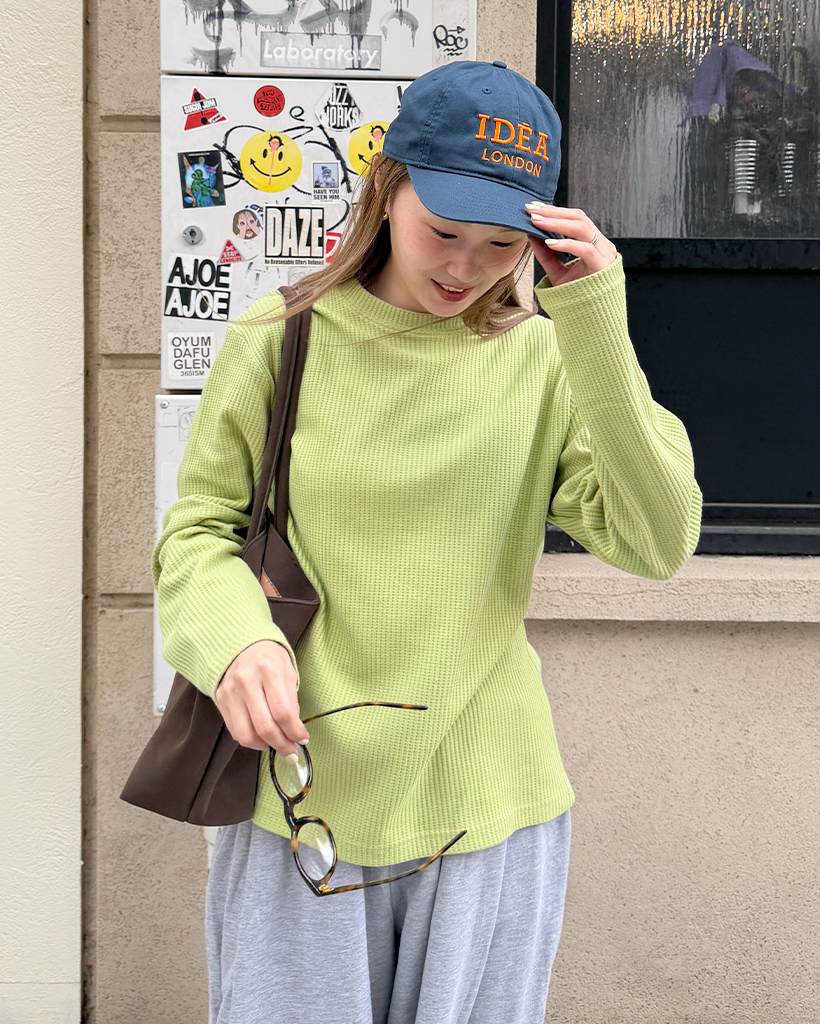 ラウンドネックワッフルロングTシャツ