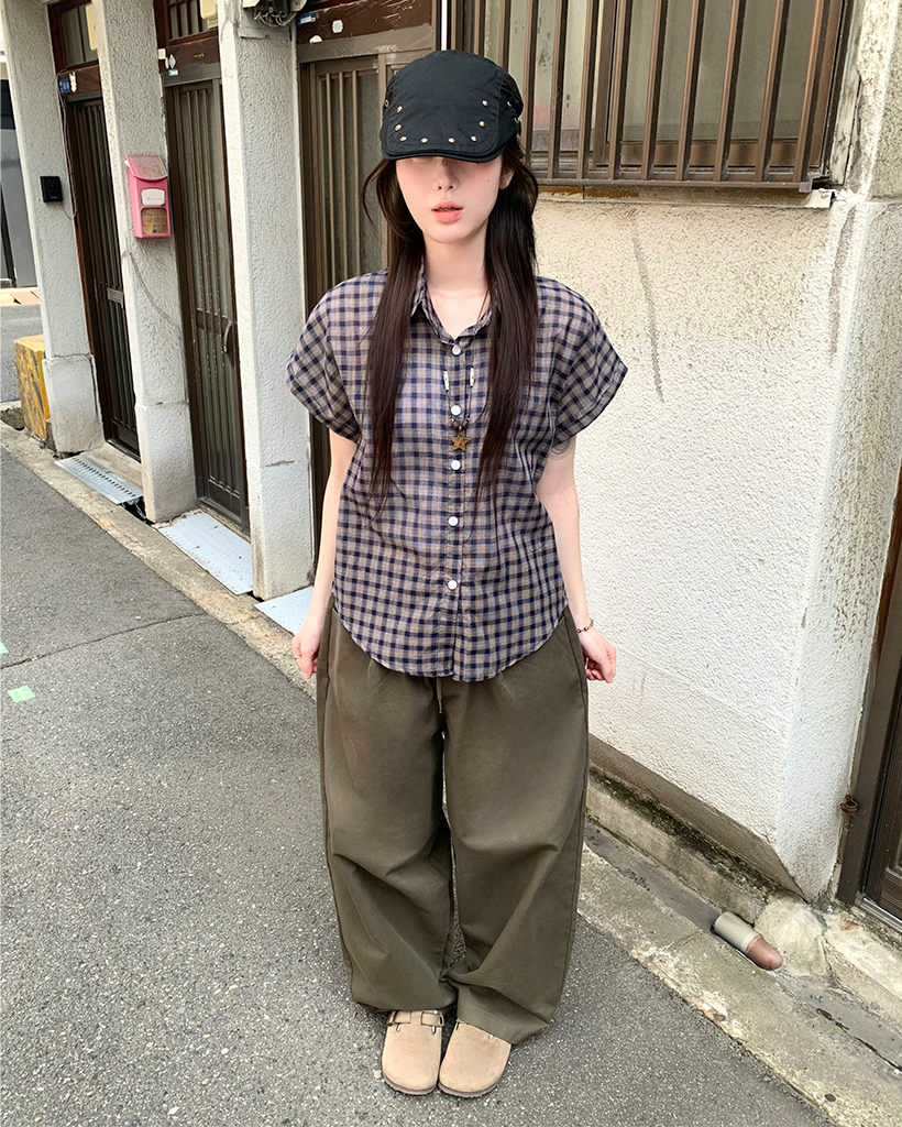 チェックカラー半袖シャツ