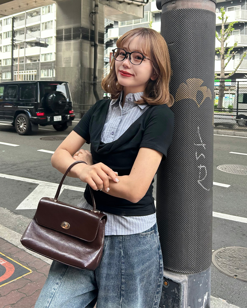 ドレープネックレイヤード半袖シャツ