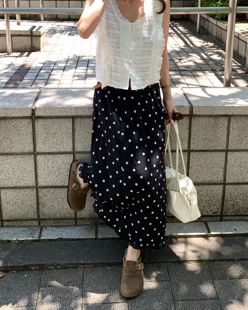 ドットフリルロングスカート