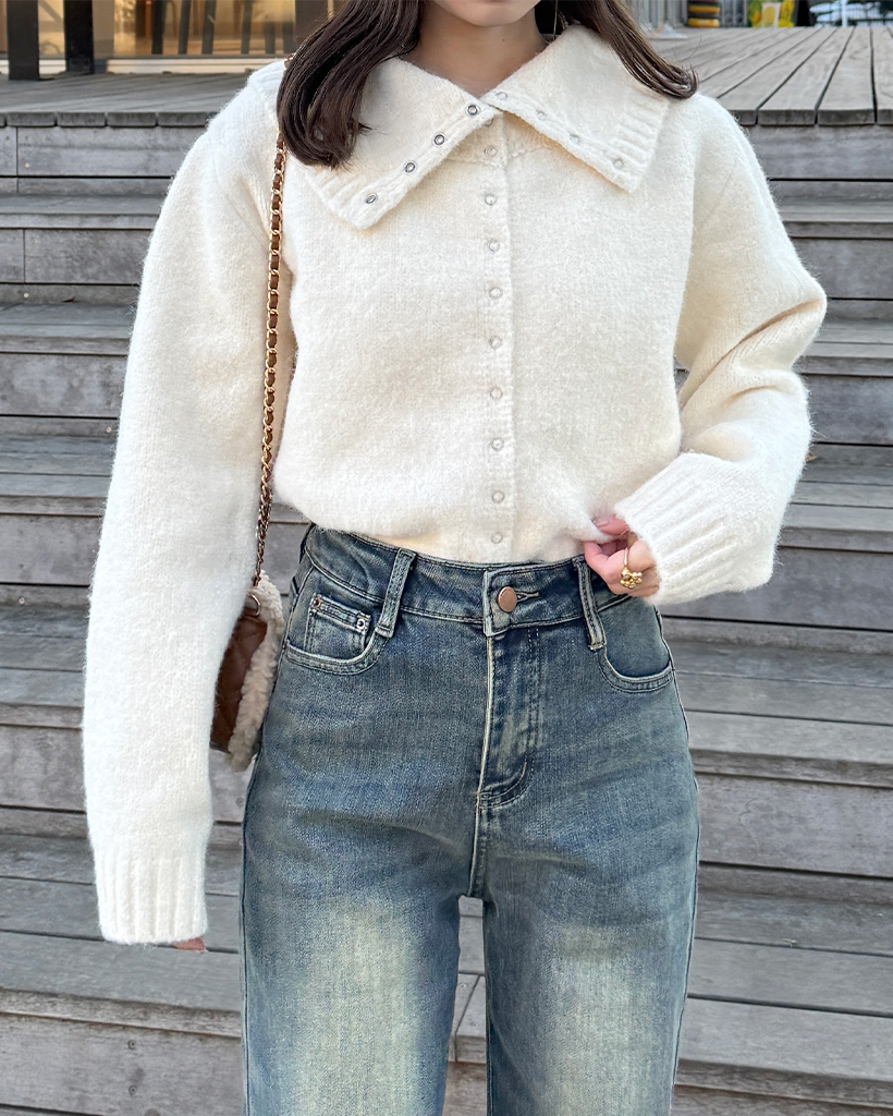 タートルネックボタンニットジップアップ