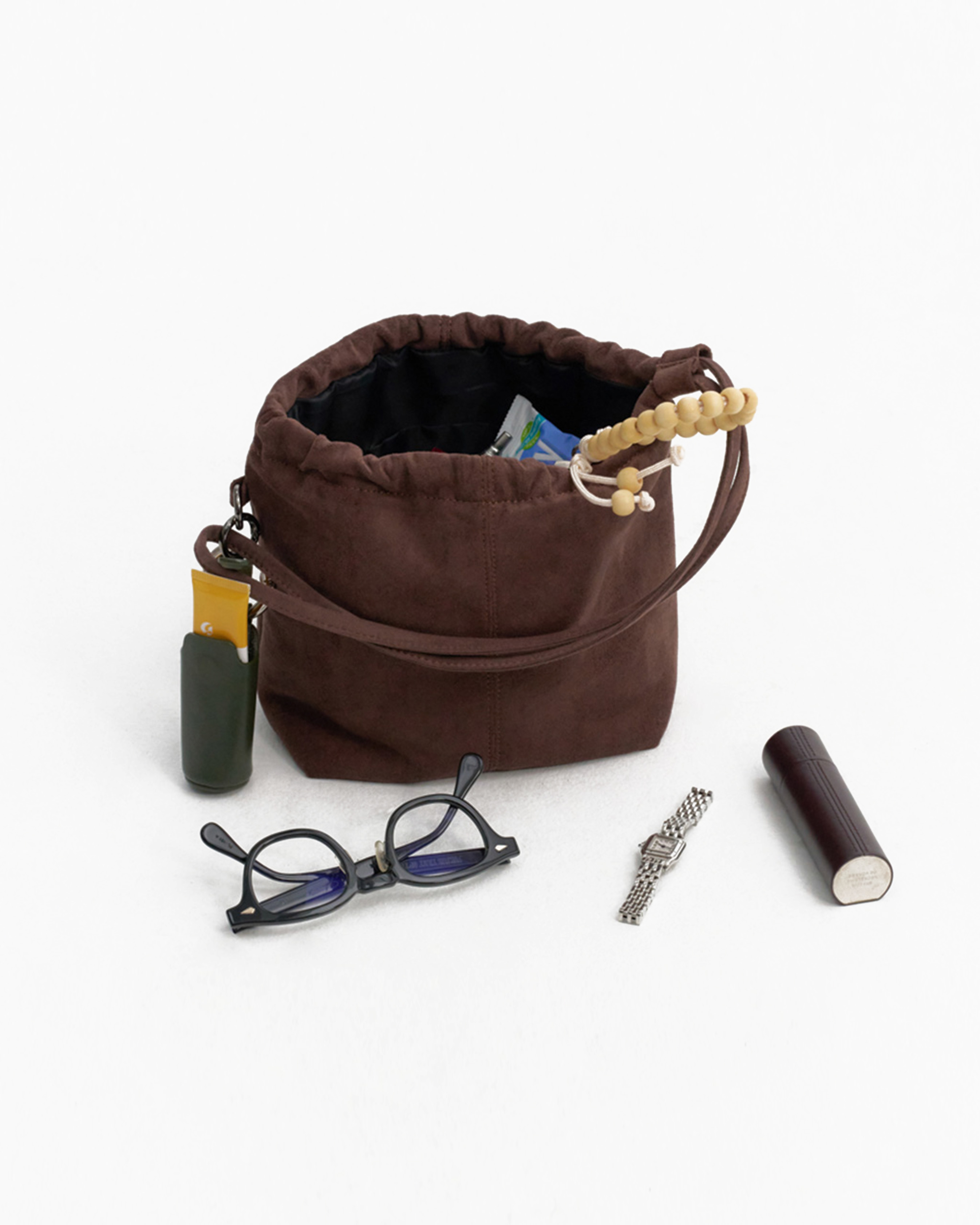 (ORIGINAL) ソフトドローストリングショルダーバッグ (brown)