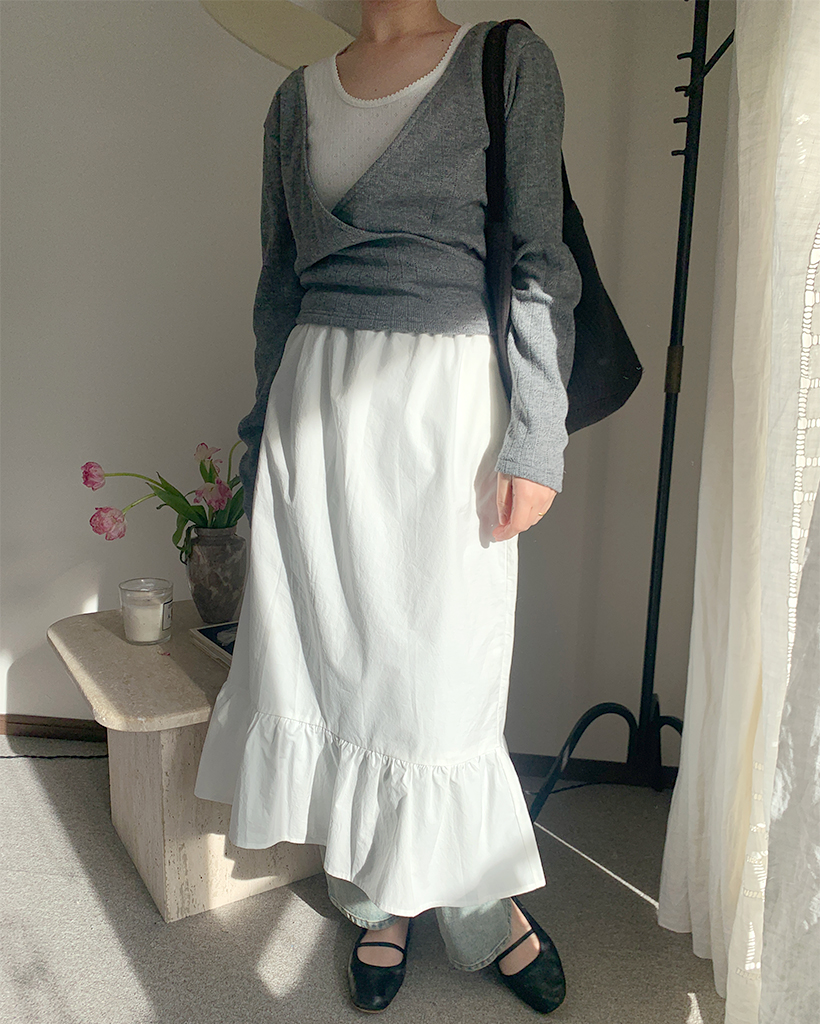 フリルヘムコットンロングスカート