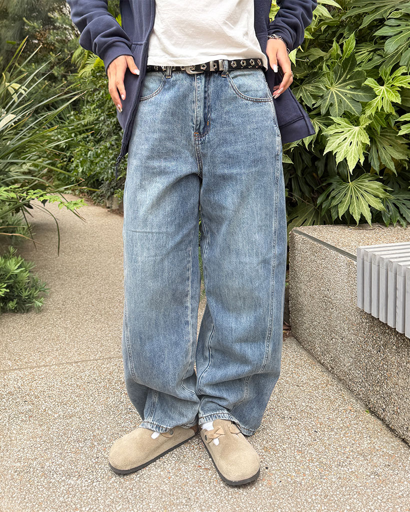 ラインデザインワイドデニムパンツ