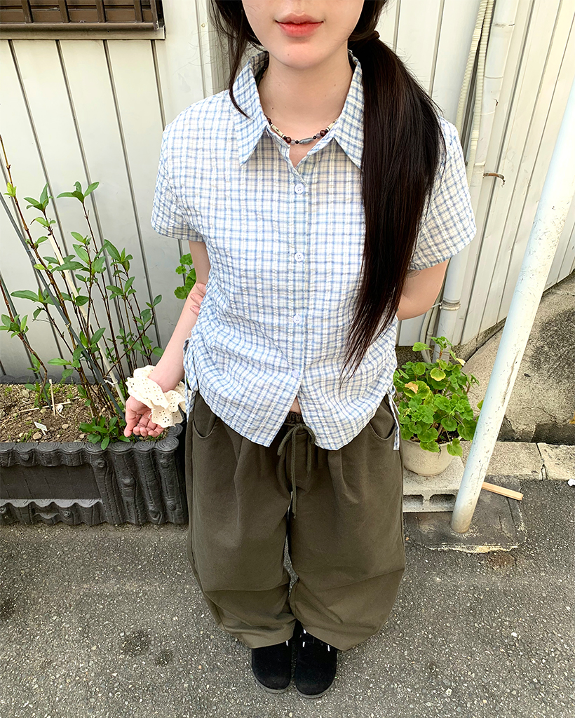 チェックシャーリング半袖シャツ