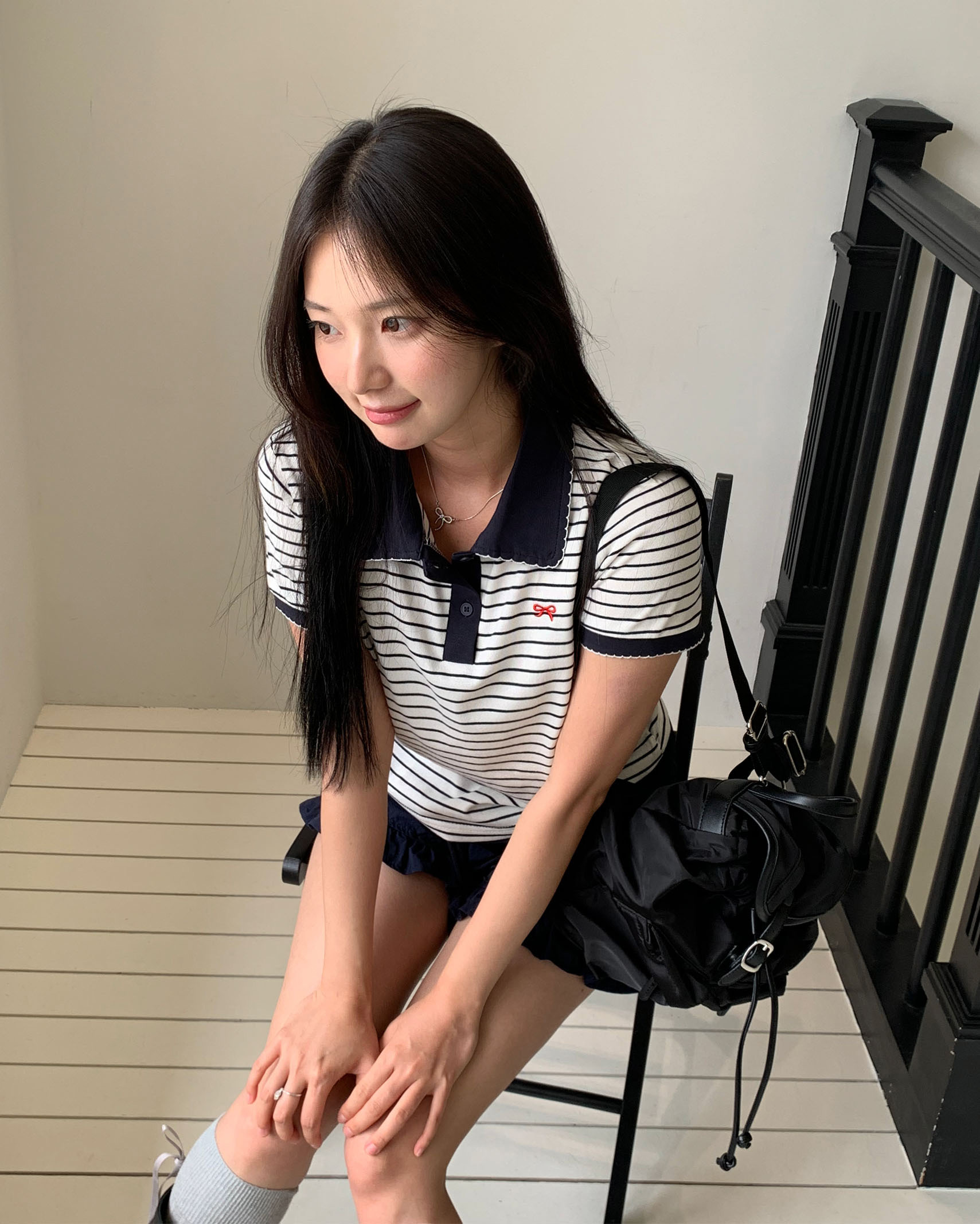 カラ配色ボーダー半袖Tシャツ