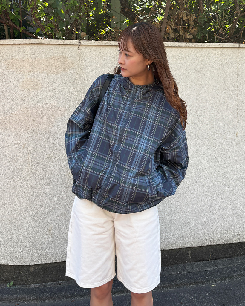 チェックパターンフーディーウインドブレーカー | ファッション