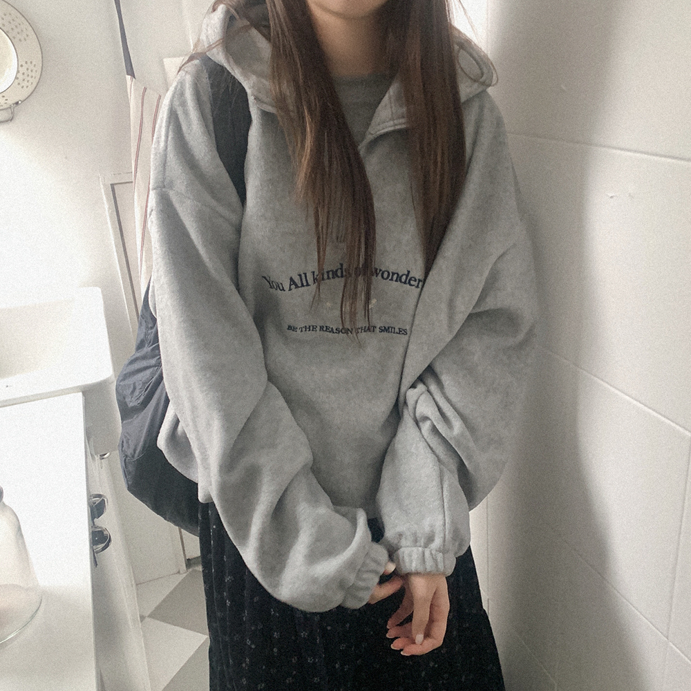 刺繍 フリース ハーフジップ パーカー