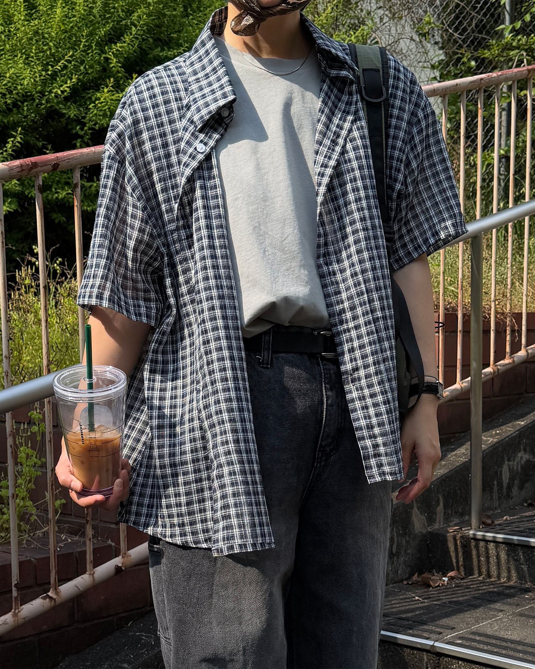 モダンチェック半袖シャツ