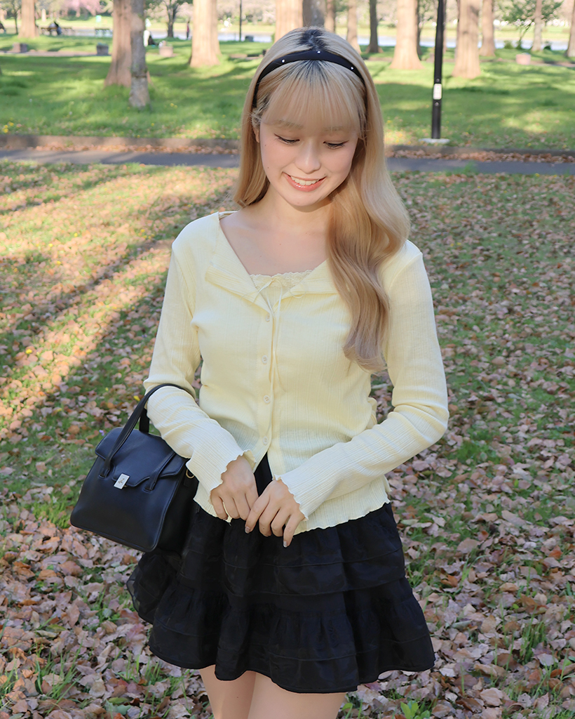 レイヤードリブカラーカーディガンTシャツ