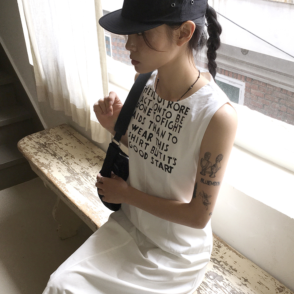 original]ナイロンレタリングノースリーブロングワンピース