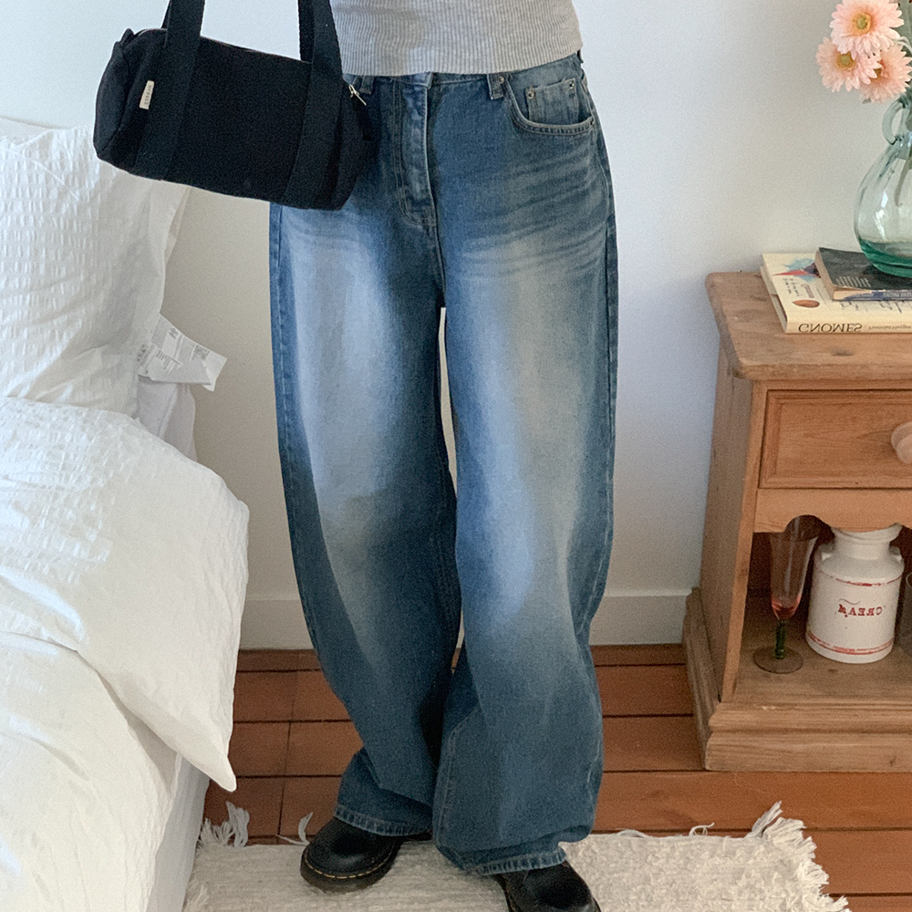 裏起毛ワイドデニムパンツ