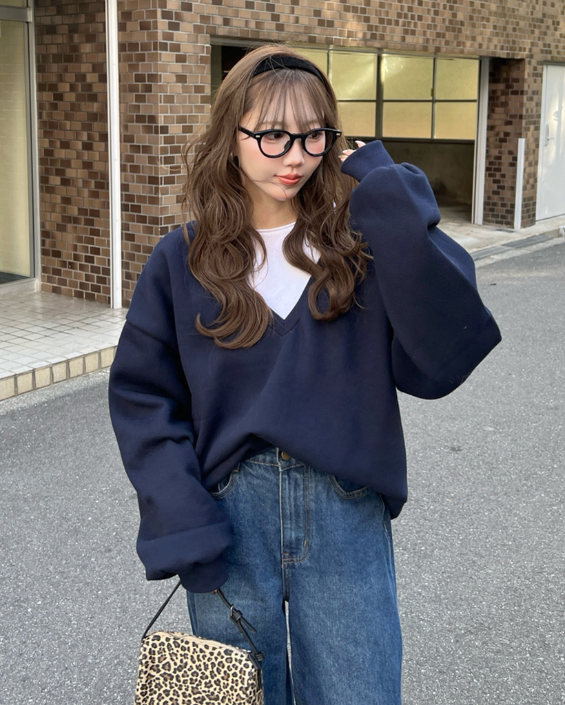 裏起毛ディープVネックスウェット