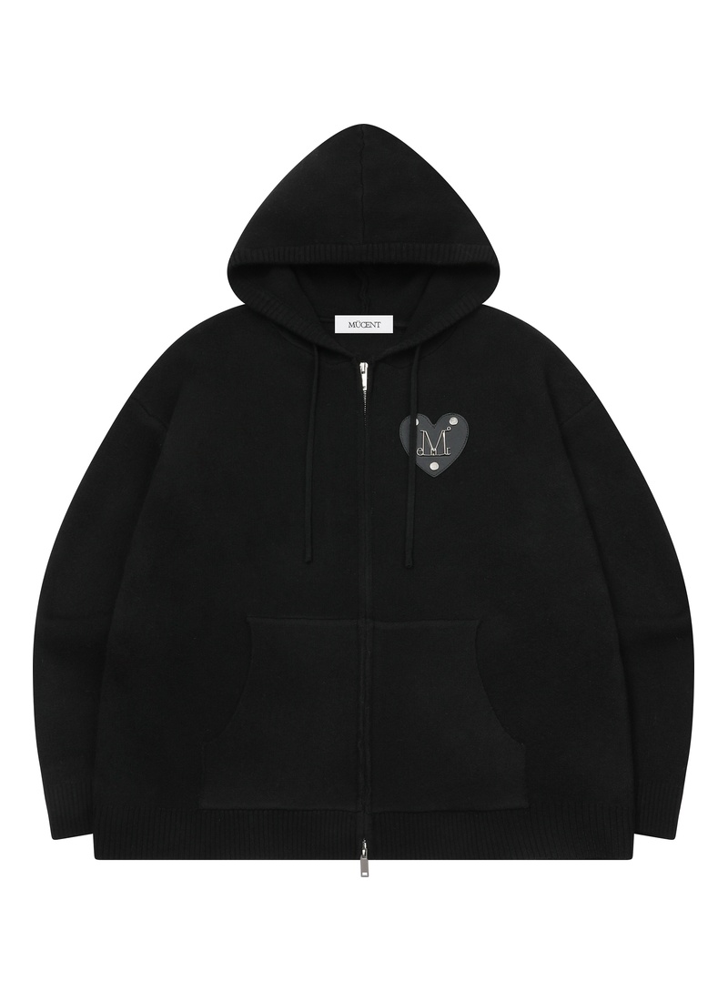 NOYD METAL LOGO HEART PATCH KNIT HOOD ZIP-UP