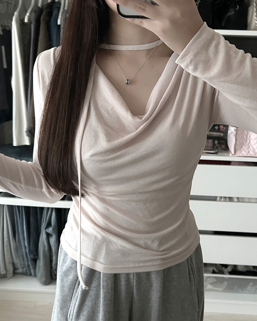 ドレープネックストラップポイントロングスリーブシャツ