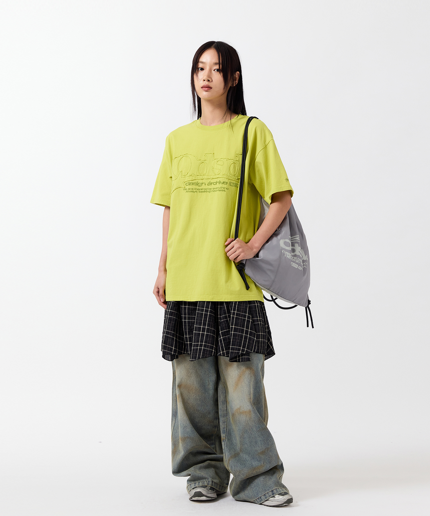 デニム・ジーパン ODD STUDIO CURVE WASHED SNAP BUTTON WIDE DENIM PANTS Curve Washed Snap Button Wide Denim Pants - BLUE