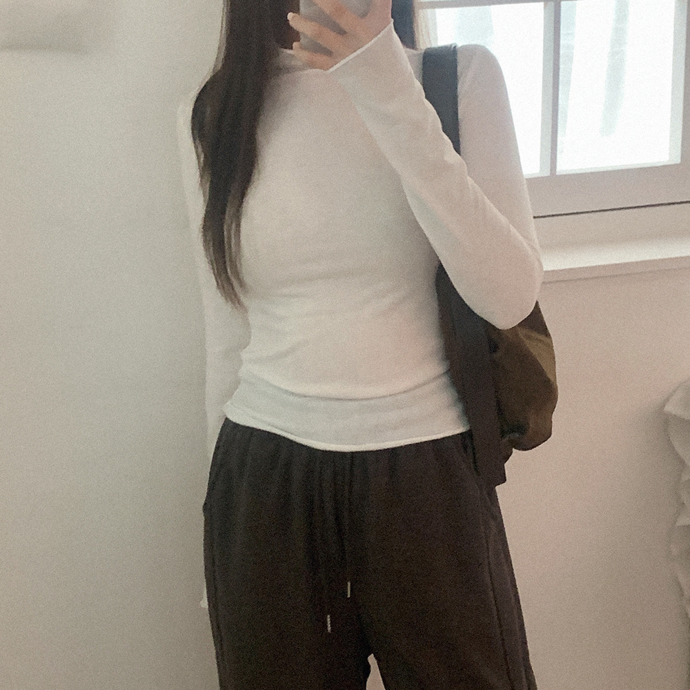 裏起毛 ウェーブ ハイネック Tシャツ