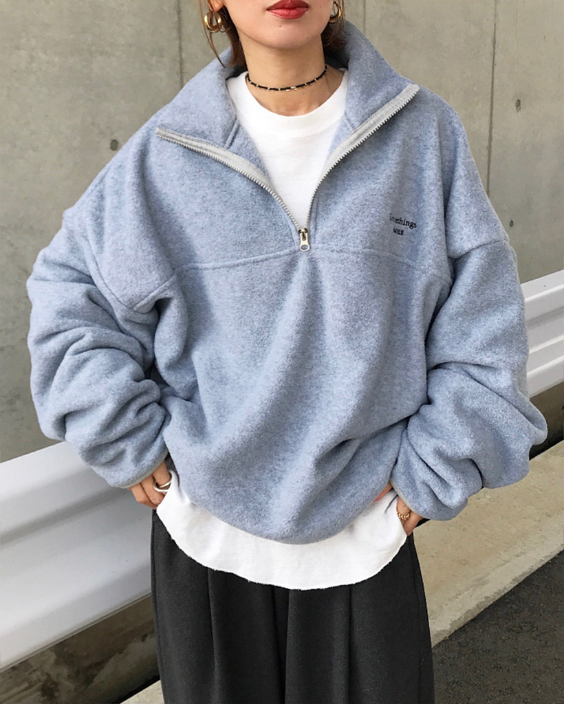 レタリングフリースハーフジップ