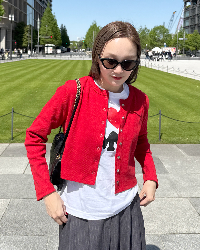 リブスナップボタンカーディガン