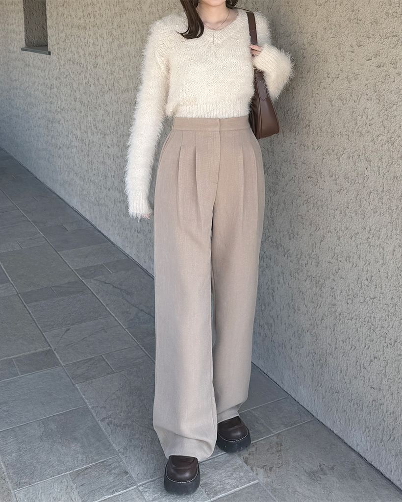 セミワイドバックゴムピンタックスラックス