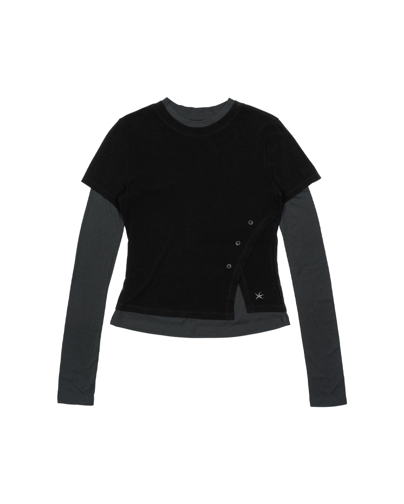 Cutout Layered Long Sleeve Tee - BLACK | ファッション通販