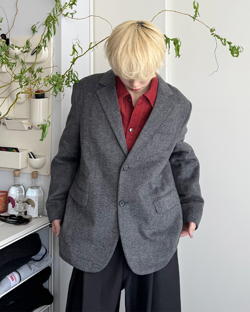 ユニセックス)オーバーフィットヘリンボーンジャケット | ファッション