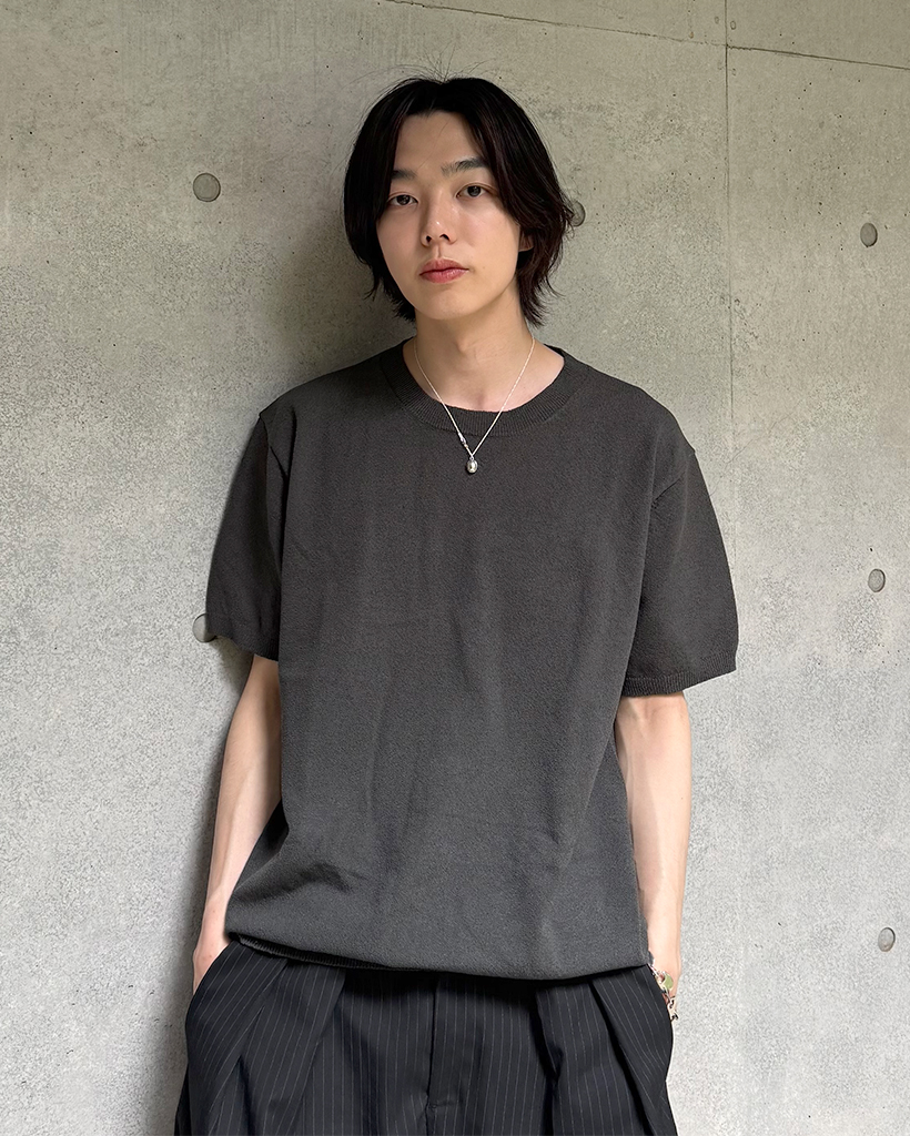 ショートスリーブラウンドネック半袖ニット